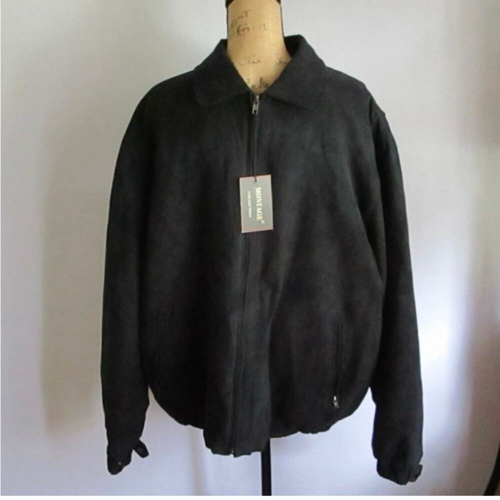 Vintage 90s Faux Suede Bomber Jacket XL Men Blue Black Zip Microfiber - Picture 3 of 17